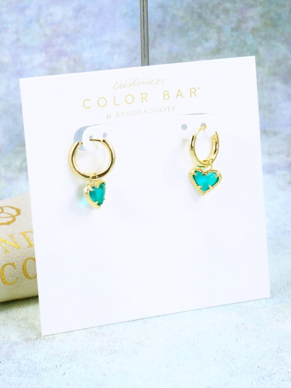 Kendra Scott Ari Heart Huggie London Blue Earrings Gold Plated December - Picture 3 of 5